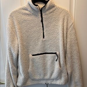 No Boundaries Cream Sherpa Half-Zip with Black Trim